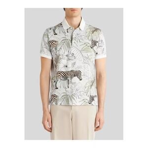 Etro Milano Zebra Floral Print Men's Polo Shirt XL Short Sleeve